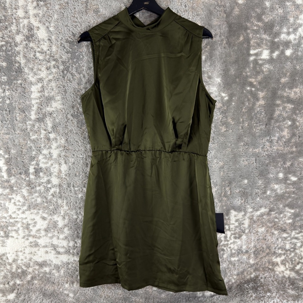 NEW Lulus Size XL Minimalist Stretch Mini Fit Flared Dress Olive Green Sleeveles